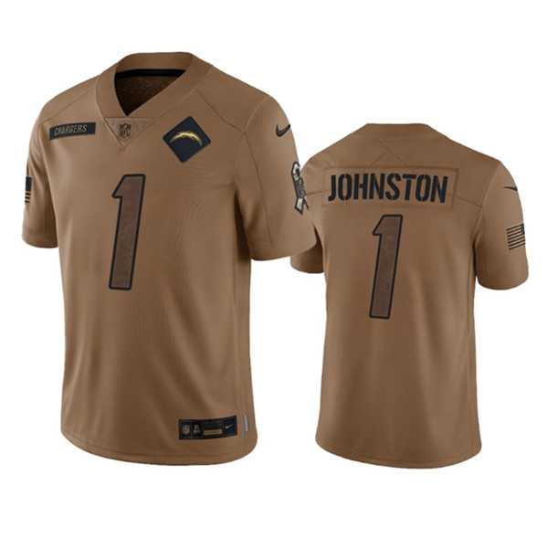 Mens Los Angeles Chargers #1 Quentin Johnston 2023 Brown Salute To Service Limited Football Stitched Jersey Dyin